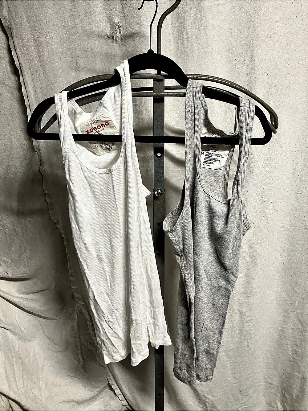 Zenana Two Tank Tops in Gray & White Size 1 Medium, 1 Large